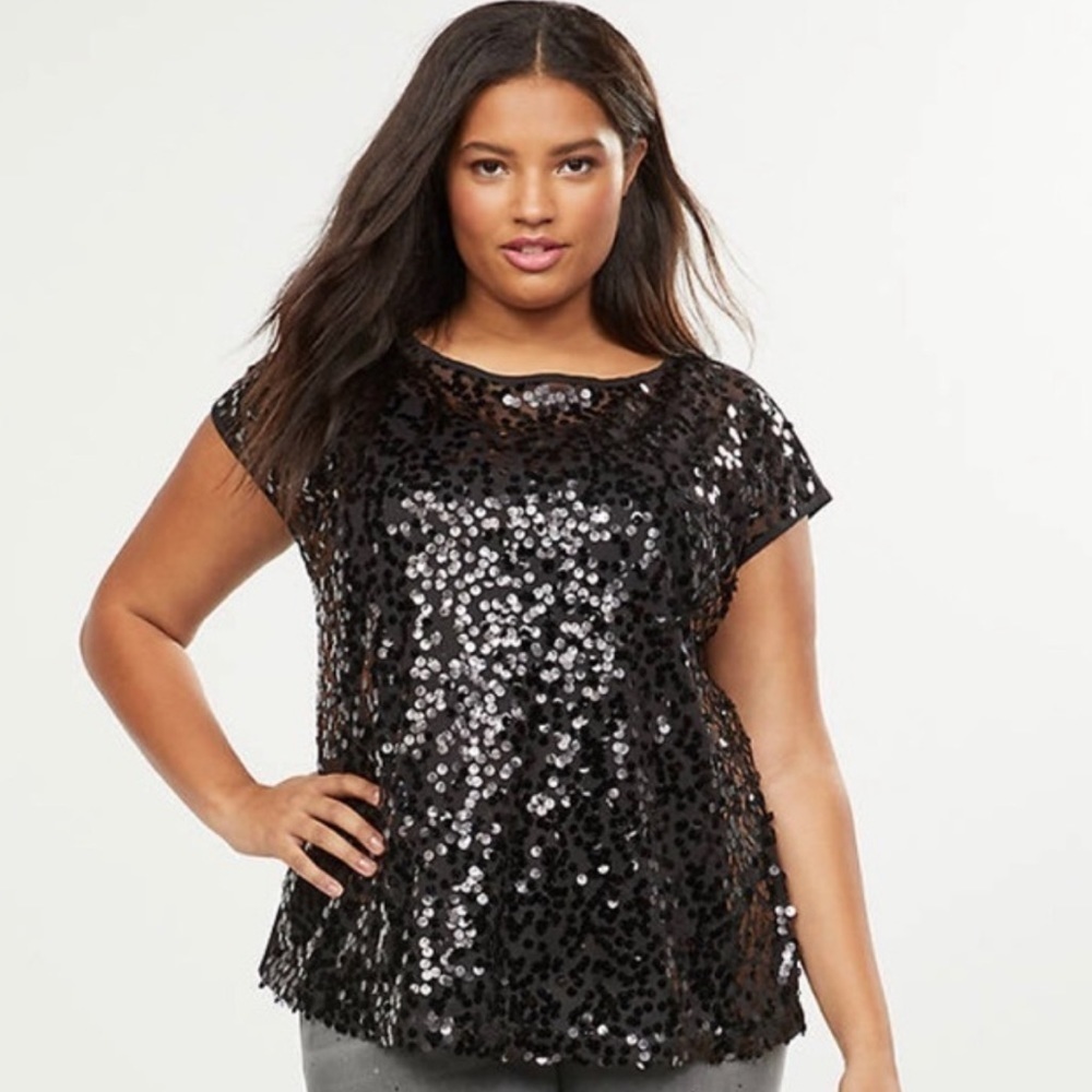 Lane Bryant Sequin Tank Top Size 26 Black Dazzle